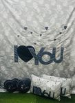 PRISCILLA Designer I Love You Patch Cotton Double Bedsheet for Couples with 2 Pillow Covers and 2 Heart Cushion. (Grey)