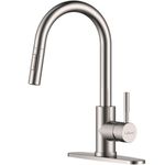 APPASO Modern Kitchen Faucet with Pull Down Multi-Flow Sprayer Brushed Nickel, Single-Handle High Arc Swan-Neck Kitchen Sink Faucet with Optional Deck Plate, Stainless Steel, AP-APS209-BN