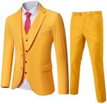 YND Men's Slim Fit 2 Button 3 Piece Suit Set, Blazer Jacket Vest Pants and Tie, Solid Wedding Dress Tux and Trousers Yellow