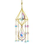 H&D HYALINE & DORA Handmade Crystal Suncatcher Wind Chimes with Glass Moon Star Prism,Hanging Sun Catcher for Windons Garden Decoration