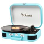 Record Player, VOKSUN Portable Bluetooth Vinyl Turntable with Built-in Stereo Speakers, 3-Speed Belt-Drive Suitcase Vinyl LP Player, Supports Vinyl to MP3 Recording, AUX/USB/RCA/Headphone Jack