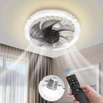 Aqonsie E27 Socket Fan Light with Remote, Ceiling Fans with Lights Dimmable Modern 2 in 1 Fan Light, Color Temperature Change & 4 Level Wind Ceiling Fan Light for Bedroom, Living Room, Kitchen, Home