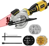 ENVENTOR Mini Circular Saw, 5.8A Electric Circular Saw with 6 Saw Blades 4-1/2", Laser Guide, 3500RPM, Max Cutting Depth 1-11/16"(90°), 1-1/8"(45°), Compact Tile Saw Corded for Soft Metal, Wood