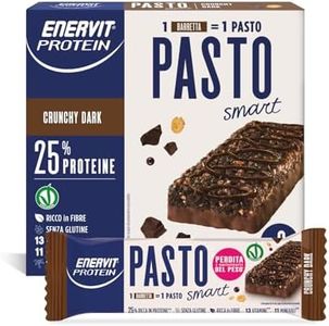 Enervit Protein Pasto Crunchy Dark, Barretta Sostitutiva del Pasto al Cacao Ricca in Proteine e Fibre Senza Glutine, 6 Barrette da 55g