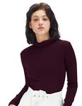 Fabricorn Women's Full Sleeve TurtleNeck T-Shirt (Wine, Medium)