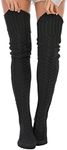 Leoparts Women's Cable Knitted Thigh High Boot Socks Extra Long Winter Stockings Over Knee Leg Warmers, 626-black, One size