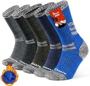 Closemate 5 Pairs Men's Cushion Crew Calf Socks Moisture Wicking Outdoor Hiking Trekking Athletic Socks (1Black+1Dark Grey+1Dark Blue+1Green +1Light Blue, Size L)