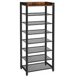 HOOBRO 8 Tier Shoe Rack, Narrow Shoe Storage Organizer with 7 Metal Shelves, Saving Space, Stable and Sturdy, Hold 14-21 Pairs of Shoes, for Entryway, Hallway, Living Room, Rustic Brown BF48XJ01