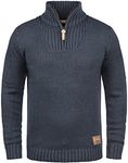 Solid Petro Men's Jumper Chunky Knit Pullover Troyer with Zipper, Size:M, Colour:Insignia Blue Melange (8991)