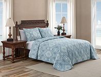 Tommy Bahama 220637 Turtle Cove Caribbean Quilt Set,Harbor Blue,King