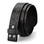 LEACOOLKEY Western Belt Strap for Men without Buckle 1.5" Wide Floral Engraved Embossed Leather Belt Strap,Black,Fit Size 34"-37"