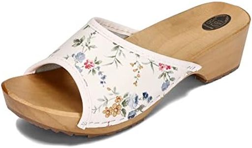 BeComfy Zuecos para Mujeres Estorbos Tacones Cuero Madera Dedos Abiertos 35-41 (35 EU, Flores Rosadas)