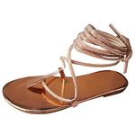 Women's Lace up Flat Sandals Rhinestone Sexy Square Open Toe Lace up Sandals Tie up Dressy Flat Sandals Shoes Summer Flat Flip Flop Walking Shoes 5 1-Gold