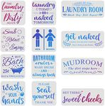 FINGERINSPIRE 12 Pcs Laundry Stencils Plastic Bathroom Rules Drawing Painting Sets Laundry Words Template Reusable Laundry Room Painting Stencils for Painting on Wood, Floor, Wall and Tile