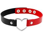 Flongo Heart Shape Leather Choker Necklace for Women Girls Adjustable Collar Choker Black Blue Pink Red Purple White Silver Colors