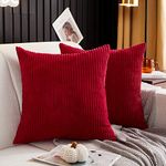 MERNETTE Pack of 2, Corduroy Soft Decorative Square Throw Pillow Cover Cushion Covers Pillowcase, Home Decor Decorations for Sofa Couch Bed Chair 18x18 Inch/45x45 cm (Red)