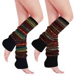 PHOGARY 2 Pairs Winter Warm Boot Cuffs for Women, Bohemian Style Crochet Knitted Boot Socks for Girls Short Leg Warmers Boot Topper Socks Leg Cuffs Leg Warmers Gift for Girls (Black+Navy)