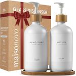 MaisoNovo Kitchen Soap Dispenser Set - Glass Soap Dispenser with Pump - White Bamboo White Pump 16.9 fl oz - Bathroom Soap Dispenser Set of 2 - Soap and Lotion Dispenser Set with Tray