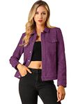Allegra K Women's Day Turn-Down Collar Flap Pockets Snap Button Faux Suede Jacket Purple M