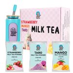 Best Bubble Tea DIY Kit | Ready In 1 Minute | 500ml Per Serving (Strawberry | Mango | Taro, 6 Servings w/Deluxe Cup)