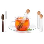 cambk 2 Pcs Tea Infusers for Loose Tea, Glass Strainers for Long Leaf Tea with Teaspoon & Cleaning Brush, Reusable Glass Diffuser with Cork, Large Loose Tea Steeper Filter for Cup