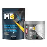 MuscleBlaze Raw Whey 80% with Digestive Enzymes, Unflavoured, 1 kg / 2.2 lb & Creatine Monohydrate CreAMP™ with CreAbsorb™, Unflavoured, 100 g / 0.22 lb (Combo Pack)