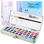 PACETAP Watercolor Painting Set, 50 Vibrant Colors Gouache Watercolor Kit with 24-Sheet 160g Sketchpad, Water Brush within Metal Box for Adults