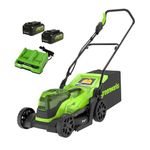 Greenworks 2 x 24V (48V) 14" Brushless Cordless Lawn Mower, (2) 4.0Ah USB Batteries (USB Hub) and Dual Port Rapid Charger Included