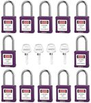 Lockout/Tagout Nylon Safety Padlock Set-12 Pack,Purple,6-pins Brass cylinder,Keyed Alike Lockout pad locks-4 Keys per Set,to Prevent Accidental Operation(BD-GT08KA-12PCS)