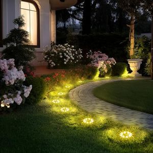 PATIOWIN 16 Pack Solar Lights Outdoor, 8 LED Solar Powered Ground Lights Waterproof Garden Landscape Lighting for Yard Deck Patio Driveway Pathway Walkway (Warm White)