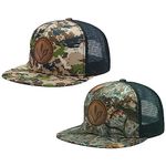 BASSDASH 2 Pack Flat Brim Trucker Cap Adjustable Snapback Hat Mesh Back for Men Women Fishing Hunting, Highland, Autumn Forest, One Size