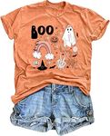 tiorhooe Halloween Tshirts Women Boo Ghost Shirt Ladies Happy Halloween Costume Orange