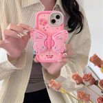 COVERLY for iPhone 15 3D Butterfly Lovely Cartoon Case,Premium Luxury Silicone Case Wings with Folding Stand Holder Cool Full Protective Cute Kawaii Aesthetic Cover for Apple iPhone 15