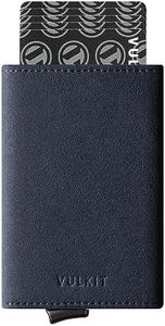 VULKIT Pop up Wallet Minimalist Cash Wallets RFID Blocking Leather Smart Credit Card Holder with Magnetic Closure for Men(Navy)