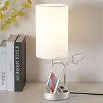 Dreamholder Touch Control USB Table Lamp, Upgraded 3-Way Dimmable Bedside Desk Lamp with USB C & A Charging Ports and AC Outlet, Nightstand Lamp for Bedroom, Dimmable Bulb Included, Silver