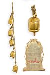 Aroha ® Harmony 5 Cow Bells Cluster on Rope Large Rustic Vintage Lucky Cow Bells On Rope Wall Hanging Décor (Gold)