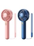 Warmco 2 Pack Mini Portable Fan, USB Rechargeable Handheld Fan 3 Speed Personal Small Desk Fan with Base Lightweight Makeup Travel Beach Indoor Outdoor for Stylish Girl Women