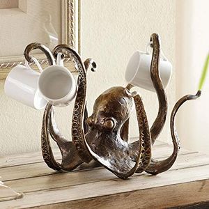 BLACK FOREST DECOR Bella Costal Décor - Octopus Espresso Cup Holder - Nautical Cast Iron Kitchen Coffee Mug Décor - 8.5" x 8.5" x 7.5"