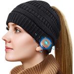 Bluetooth Beanie Gifts for Women, Ponytail Bluetooth Hat for Woman,Beanie with Headphones Upgrade Bluetooth 5.0 Christmas Thanksgiving Gifts Stocking for Stuffers for Women Mom Girls Girlfriend