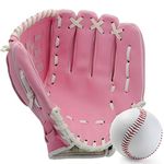 Comfortable Baseball Glove with Baseball,Softball Mitt,Catcher Glove, Baseball and Softball Glove for Kids Youth Adults Sports and Professional Baseball, Right Hand Throw,Left Hand Glove(Pink,11.5 in)