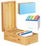 Neando 3’’x5’’ Index Card Holder, Bamboo Index Card Box, Index Card Organizer Case, Wood Recipe Box with Dividers, 4 Compartments for 600 Cards, File Note Flash Card Holders, 5.8’’W x 10’’D x 4’’H