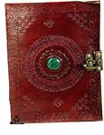 ALCRAFT Real Leather Green Stone Brown Embossed Handmade Diary with Customized Name/Date/Logo Personal diary (10 X 7 Inches)