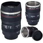 LUPO Camera Lens Mug - Coffee Tea Mug - Realistic Closed Zoom Lens Design - Stainless Steel Inner - Screw on Sipping Lid