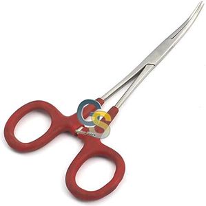 G.S RED VINYL COATED KELLY HEMOSTAT FORCEPS 5.5" CURVED SERRATED JAWS