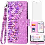 Asuwish Phone Case for LG Velvet 5G/LGVelvet Verizon G5 UW T-Mobile 2020 Wallet Cover with Screen Protector and Wrist Strap Flip Card Holder Bling Glitter Cell LM G900UM 4G Tmobile Women Girls Pink