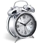 Peakeep Loud Alarm Clock for Heavy Sleepers Adults, Metal 4.5" Twin Bell Battery Operated Alarm Clocks for Bedrooms Decoration (Metal Silver)