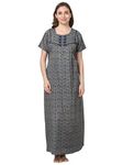 9shines Label Cotton Blend Nighty Printed Nightgown with Front Open Button Maxi Gown for Women (702MPV-N Blue-L)