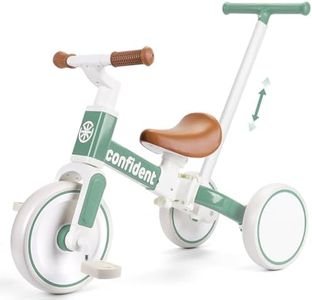 XIAPIA Tricycles for 1-3 Year Olds, 5 in 1 Toddler Balance Bike with Removable Pedal, Push Trike Toys with Adjustable Pushrod for 2 3 4 5 Year Old Boys & Girls, Birthday Gifts for Kids (Green)