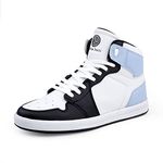 Bacca Bucci® Boys or Girls Streetwear Flat Heel High-top Fashions Sneakers (Age : 8 Years to 12 Years)- White Blue, Size UK5