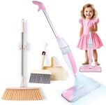 Lullulii Kids Spray Mop,Toddler Mop Cleaning Set, Real Working Mini Mop & Kids Broom Dustpan Set, Housekeeping Pretend Play Toy, Montessori Kid Cleaning Toy Set Includes Organizer Clip -Pink